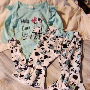 Cute Cow Print Kids Matching Set - Blue and White